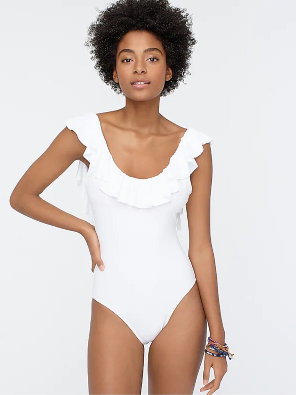 J crew new ruffle swimsuit white lined size 10 one piece